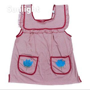 Mexican Artisan Apron Tradicional Pullover Style Red printed w/front pockets